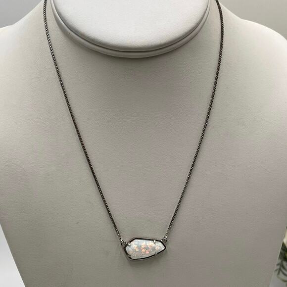 Kendra Scott Cami White Kyocera Opal Silver Necklace RARE